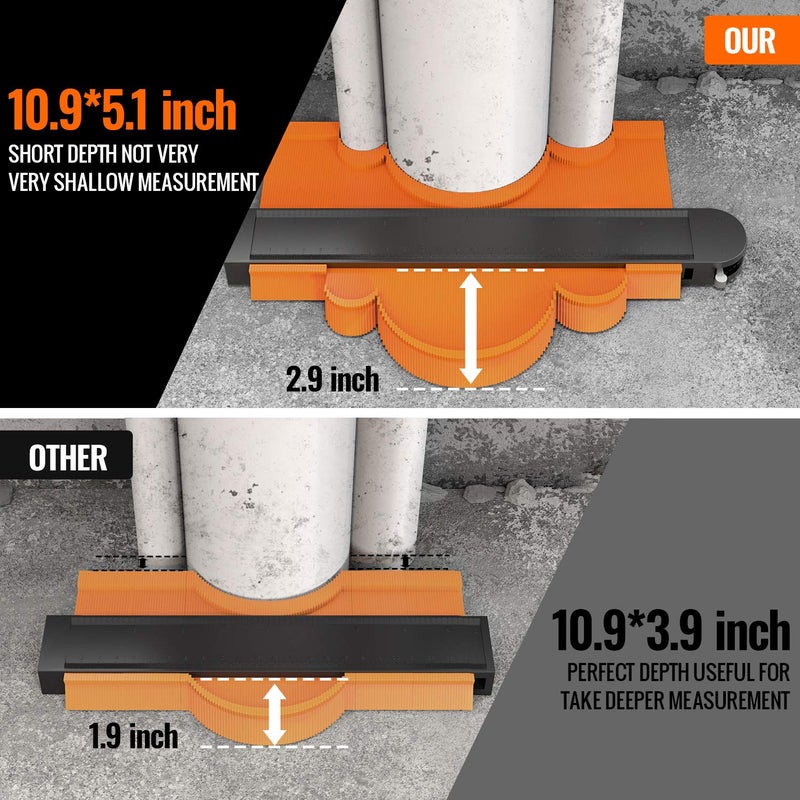 EFFECTEER Contour Gauge Duplicator with Lock, 2 Pack Widen Shape Contour Duplication Gauge Profile Tool (5" & 10"), Precisely Copy Irregular Shape Instant Template for Corner, Pipe, Tile, Flooring, Molding - Image 4